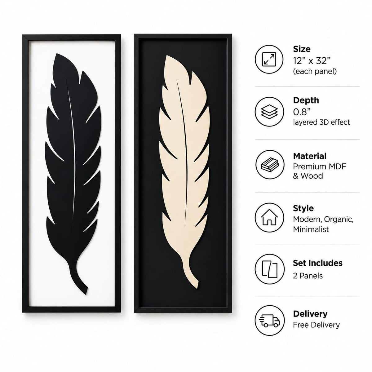 Modern Feather Duo – Set of 2 Wall Art
